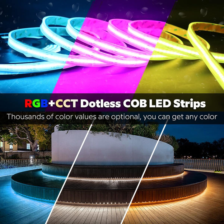 Outdoor Landscape Lighting LED 12V Low Voltage SLD29 Dotless Linear LED RGB CCT Color Changing and Tunable White 16.4ft (5M) 5.5W/ft COB Strip Lights IP20/IP67 Low Voltage 12mm DC24V Tape Light