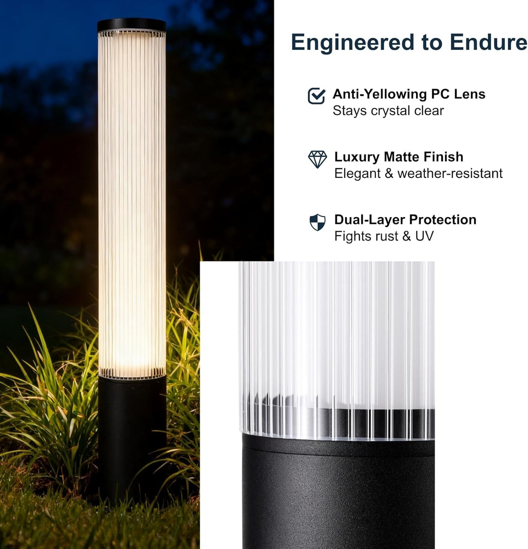 Outdoor Landscape Lighting LED 12V Low Voltage CPLA14 DC12V Low Voltage Integrated 28W 32" LED 3000K Outdoor Aluminum Ribbed Bollard Path Light Bolted Mount Base IP65 Waterproof