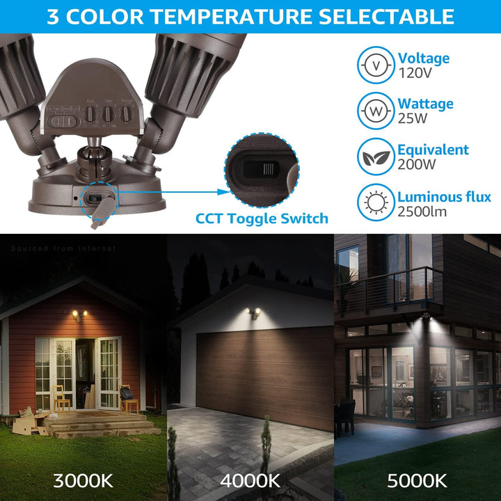 Outdoor Landscape Lighting LED 12V Low Voltage 25W Wired Outdoor LED Flood Light, 120V 3CCT 3000K-6000K Tunable Motion-Sensor Security Light 2500LM, IP65
