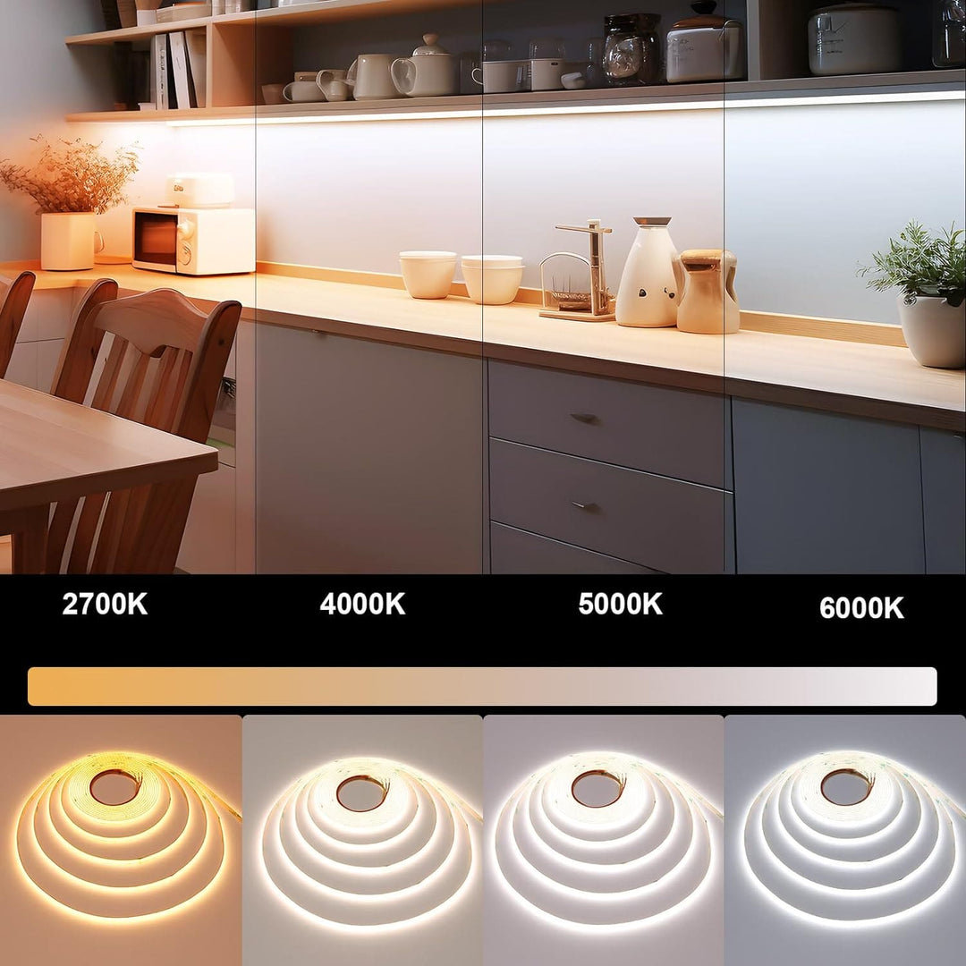 Outdoor Landscape Lighting LED 12V Low Voltage SLD37 Dotless Linear LED Dimmable 5mm Width, Changing Color Temperature 2700K-6500K 3.65W/ft COB Strip Lights IP20 Low Voltage DC 24V Tape Light