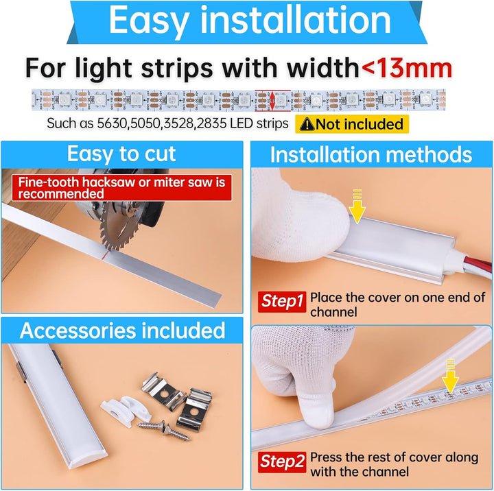 Outdoor Landscape Lighting LED 12V Low Voltage AC12 U-Shaped Rectangular Flexible Black and Silver Finish Aluminum Channel with Frosted Plastic Cover 3.3FT/1M For Max 12mm Width LED Strip Lights Pack of 10