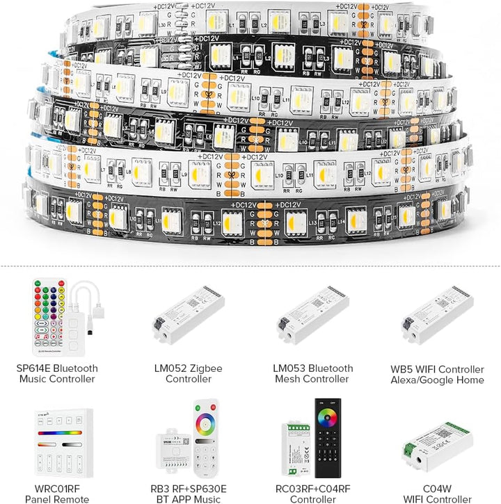 Outdoor Landscape Lighting LED 12V Low Voltage SL06 7.3W/ft 14mm Strip Light RGB + Warm White 3000K-3500K or Cool White 6000K-7000K 5050 DC24V Low Voltage LED Outdoor IP68 Submersible UL SMD Tape Light with Black or White PCB