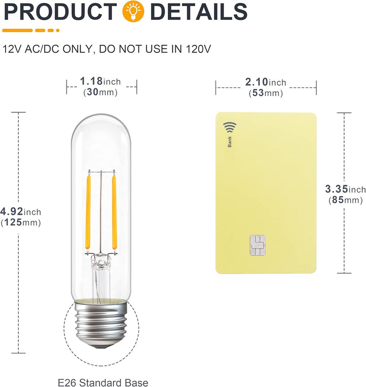 Outdoor Landscape Lighting LED 12V Low Voltage 4-Pack T10 12V AC/DC LED E26 Standard Base Light Bulbs Energy Saving Light Bulb for RV, Landscape and Post Lighting Package