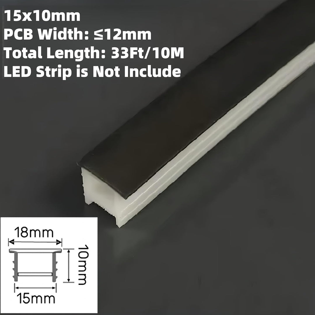 Outdoor Landscape Lighting LED 12V Low Voltage SC01 Black Silicone LED Channel with Flange Recessed Flexible Tube Black Cover 33ft/10M Roll 15x10mm