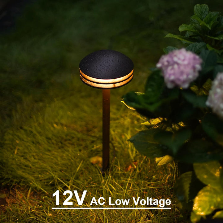 Outdoor Landscape Lighting LED 12V Low Voltage ALP72 2 and 8 Pack Integrated LED Landscape 3-Tier Pagoda Metal Pathway Lights Package, 3000K 4W 80 LM Low Voltage 12V AC Bronze Pagoda Outdoor Landscape Lighting