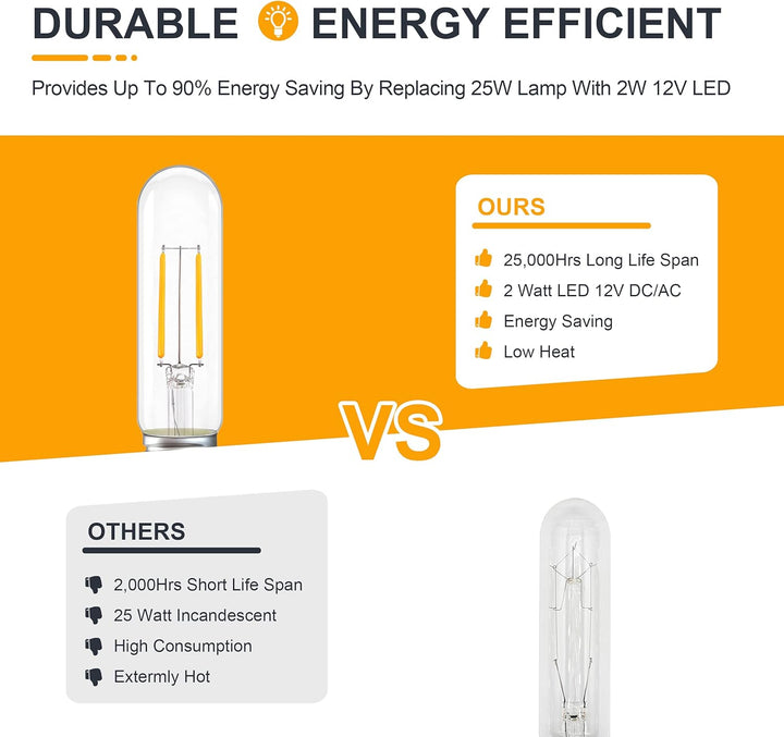 Outdoor Landscape Lighting LED 12V Low Voltage 4-Pack T10 12V AC/DC LED E26 Standard Base Light Bulbs Energy Saving Light Bulb for RV, Landscape and Post Lighting Package