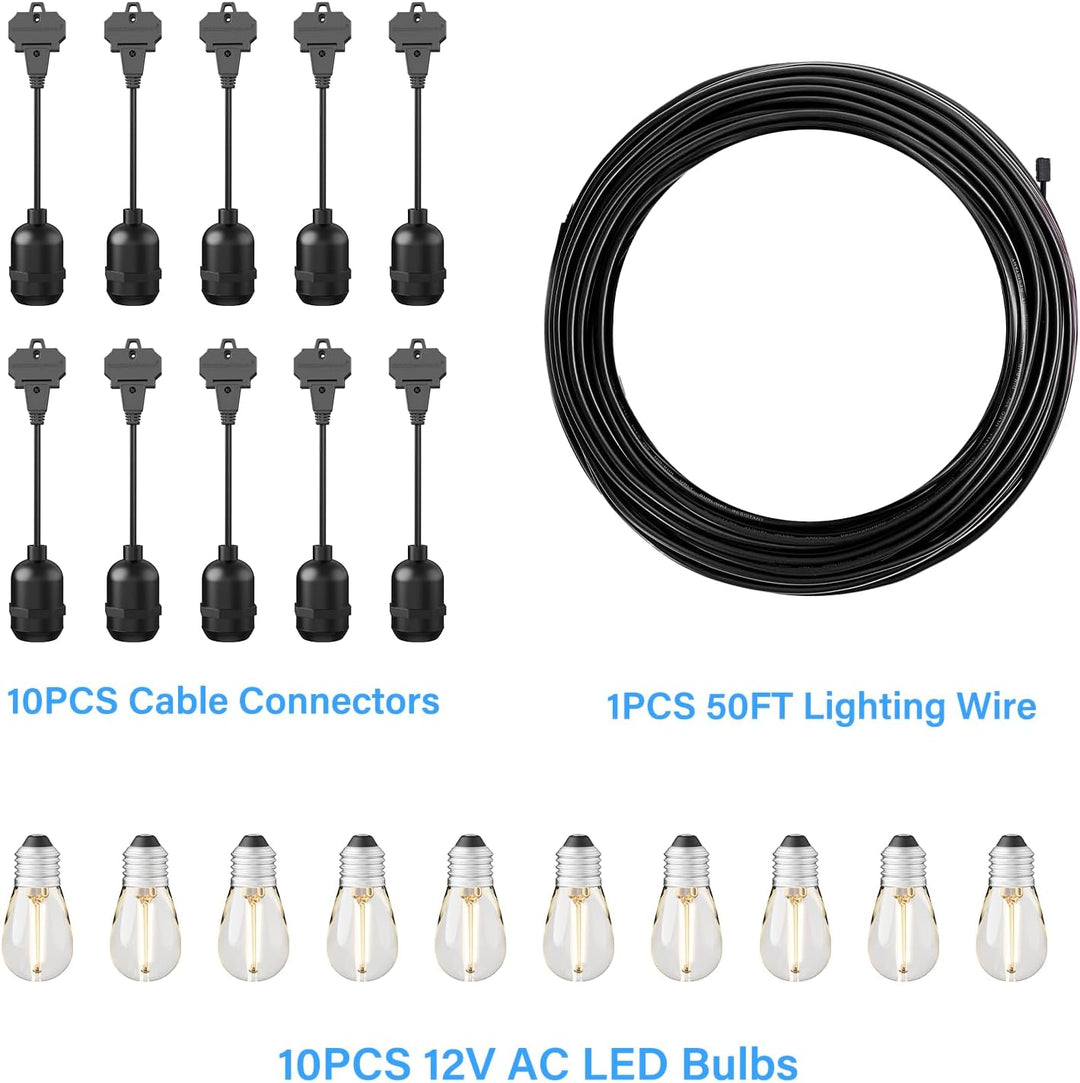 Outdoor Landscape Lighting LED 12V Low Voltage SL103 2800K Warm White LED Low Voltage Bistro String Lights 50 FT Outdoor Weatherproof 10pcs Connect Anywhere 12V Edison Bulbs
