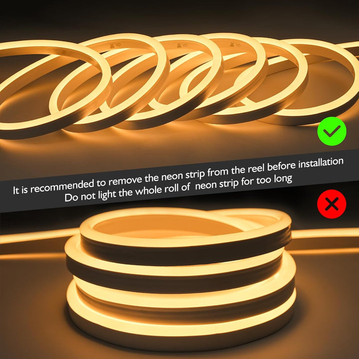 Outdoor Landscape Lighting LED 12V Low Voltage SLN07 Dotless Neon LED Strip Light 8x16mm 110-130V 1.92W/ft IP65 Outdoor Rated Dimmable High Voltage Silicone Strip Light with Aluminum Clamps, Screws, End Cap and Power Cable