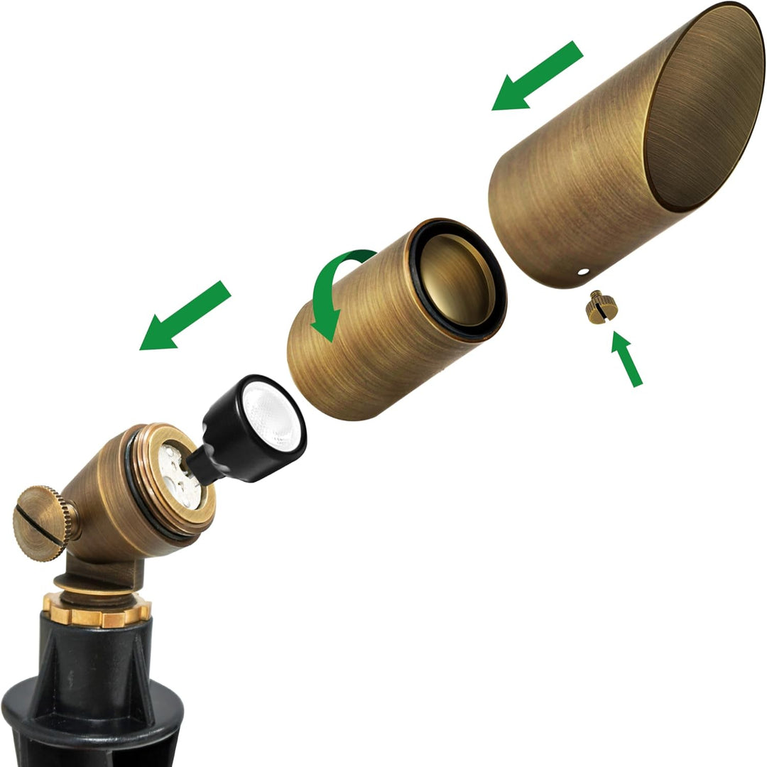 Outdoor Landscape Lighting LED 12V Low Voltage SPBA12 MR8 Mini Brass Spotlight with Adjustable Shroud Low Voltage Outdoor Lighting
