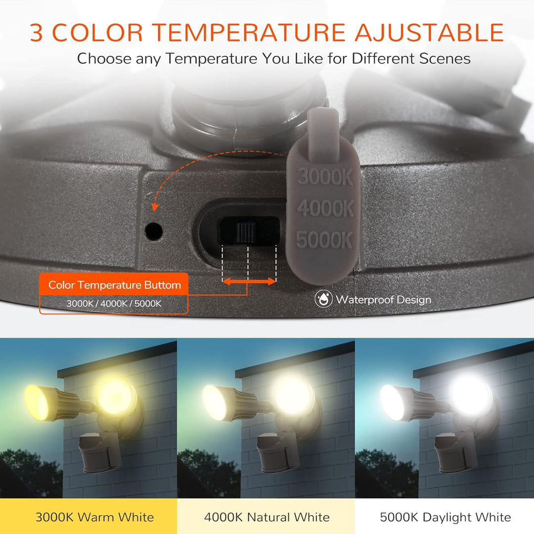 Outdoor Landscape Lighting LED 12V Low Voltage 27.5W Wired Outdoor Brown LED Floodlight, 120V 3CCT 3000K/4000K/5000K Tunable Motion-Sensor Security Light 2500LM, IP65