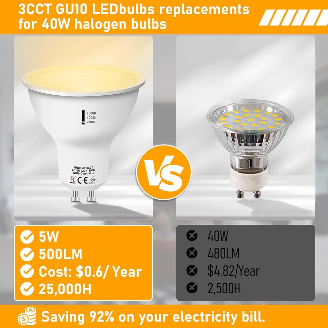 Outdoor Landscape Lighting LED 12V Low Voltage 6-Pack MR16 5W 120V GU10 LED Bulbs 500LM 3CCT 2700K/4000K/6000K Non-Dimmable Energy Saving Light 120 Degree Beam Angle Line Voltage