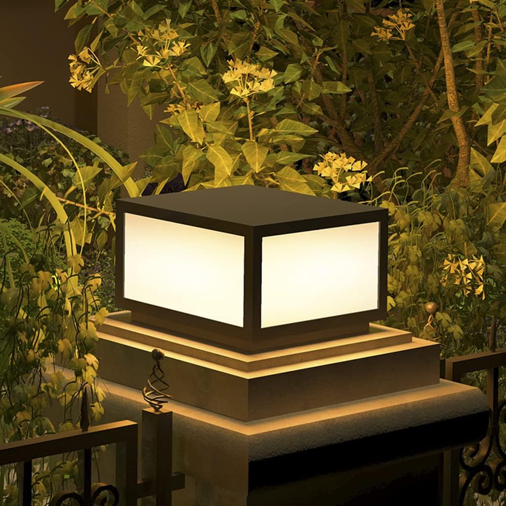 Outdoor Landscape Lighting LED 12V Low Voltage CPLA04 Modern Pillar Lamp Post Light with Tempered Glass Shade Fence Deck Cap Lantern with E26 9W 3000K 110V AC Line Voltage Stainless Steel LED IP55 Waterproof, Electric-Powered, Low-Voltage E26 LED Compatible