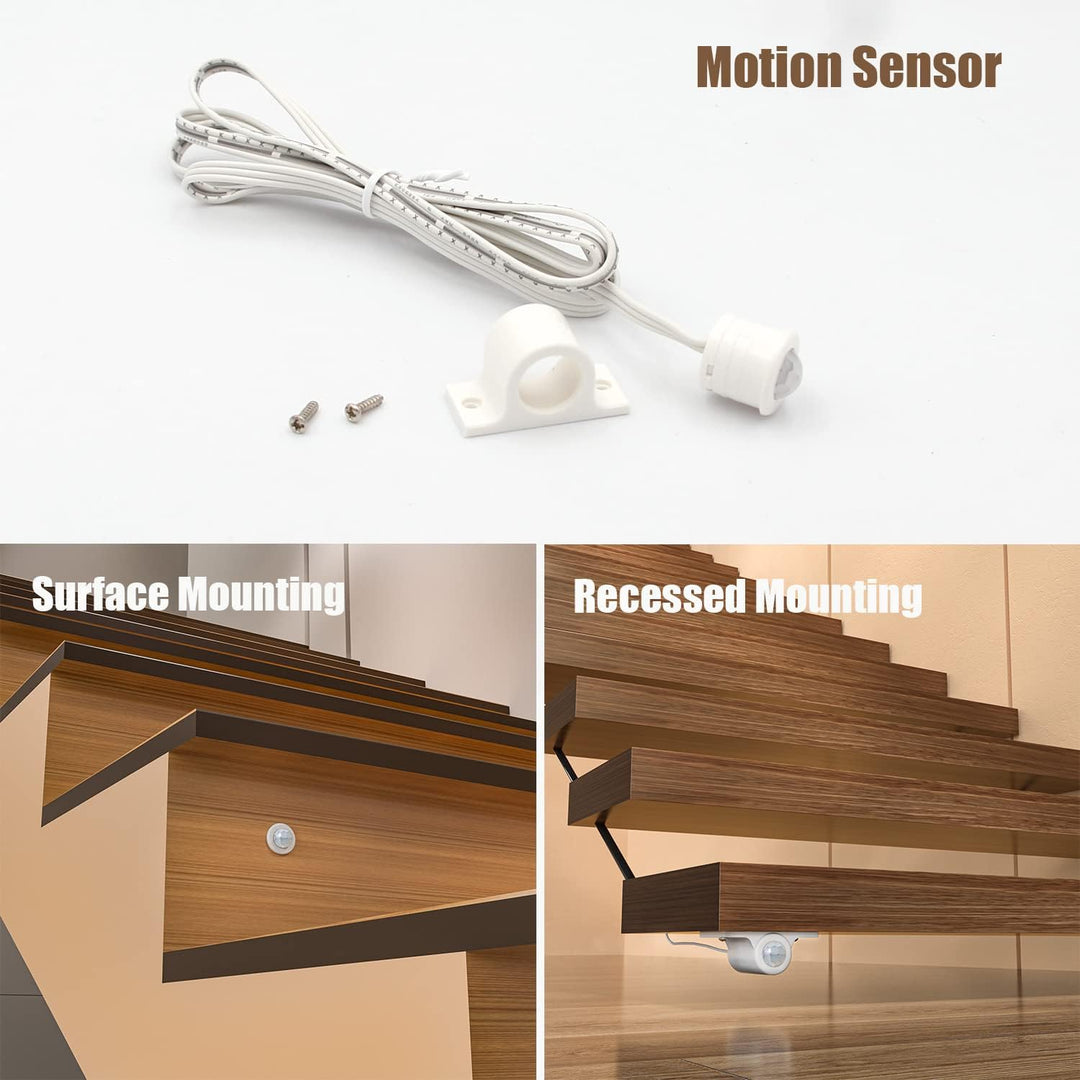Outdoor Landscape Lighting LED 12V Low Voltage SLMS01 Intelligent Motion Sensor LED COB Strip Light Stair Light Kit 16 or 20 Stairs, Step by Step Control with Remote PIR & Light Sensor Control
