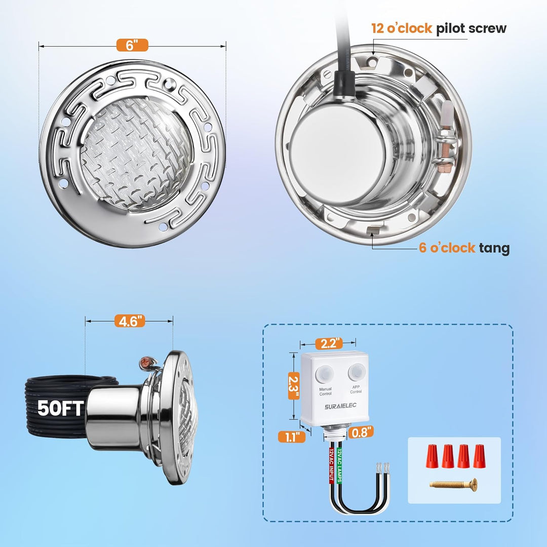 Outdoor Landscape Lighting LED 12V Low Voltage PL35 12V AC Smart LED Stainless Steel Pool Light Jacuzzi Spa RGB Color Changing Low Voltage Light, Works with Alexa, Google Assistant via Smart Life App