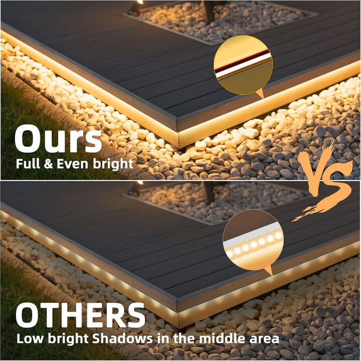 Outdoor Landscape Lighting LED 12V Low Voltage SLN05 Dotless Neon LED Strip Light 3000K/6000K DC24V IP65 Outdoor Rated Dimmable Low Voltage Silicone Strip Light with Mounting Clip, Screws, End Cap and Power Adapter