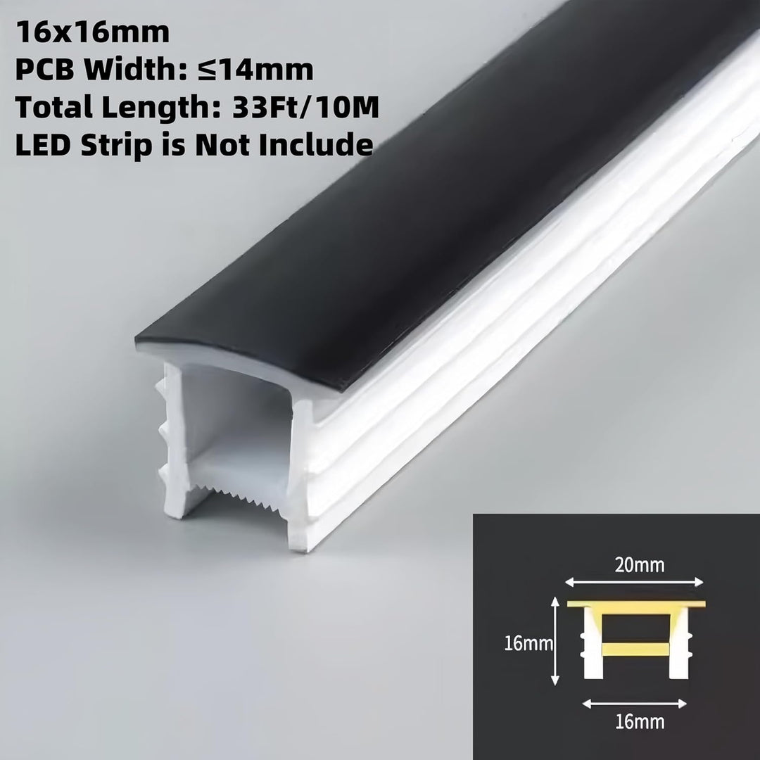 Outdoor Landscape Lighting LED 12V Low Voltage SC01 Black Silicone LED Channel with Flange Recessed Flexible Tube Black Cover 33ft/10M Roll 16x16mm