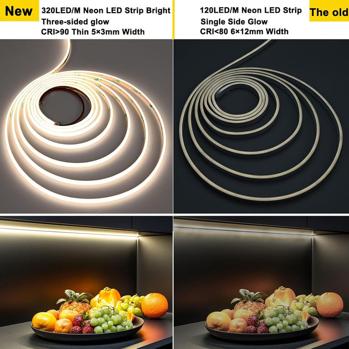 Outdoor Landscape Lighting LED 12V Low Voltage SLN13 Dotless Ultra Thin COB Neon LED Strip Light 1.46W/ft 5x3mm 3000K/4000K DC24V IP65 Outdoor Rated Dimmable Low Voltage Silicone Strip Light with Back Adhesive