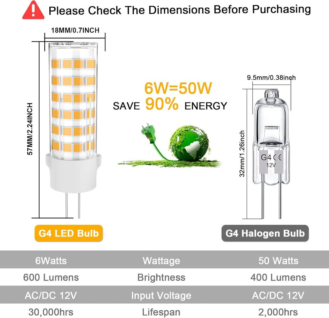 Outdoor Landscape Lighting LED 12V Low Voltage 6-Pack 6W G4 12V AC/DC 2700K 600LM Non-Dimmable SMD Bi Pin LED Capsule Bulb Energy Efficient Light Package