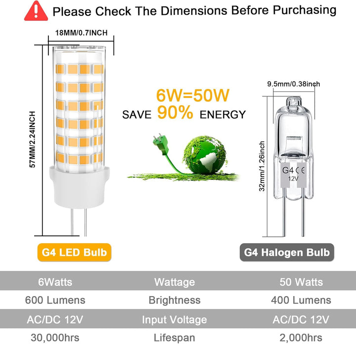 Outdoor Landscape Lighting LED 12V Low Voltage 6-Pack 6W G4 12V AC/DC 2700K 600LM Non-Dimmable SMD Bi Pin LED Capsule Bulb Energy Efficient Light Package