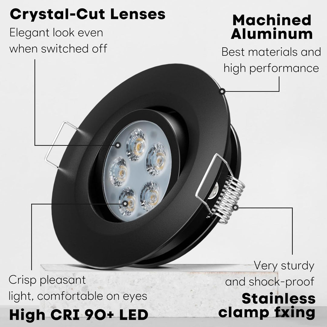 Outdoor Landscape Lighting LED 12V Low Voltage CBA01 2-Pack 2.5W Dimmable 70° Adjustable Swivel RV Recessed Low Voltage DC12V LED Puck Cabinet Light Cast Aluminum Downlighting