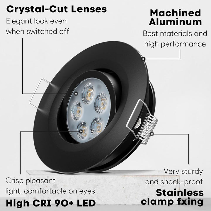 Outdoor Landscape Lighting LED 12V Low Voltage CBA01 2-Pack 2.5W Dimmable 70° Adjustable Swivel RV Recessed Low Voltage DC12V LED Puck Cabinet Light Cast Aluminum Downlighting