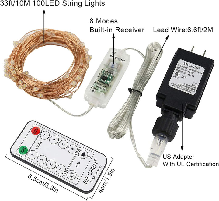 Outdoor Landscape Lighting LED 12V Low Voltage Fairy Lights LED 4.5V Low Voltage Dimmable Copper Wire Starry String Lights 2700K or 5000K IP65 Waterproof with Remote Control and Adapter
