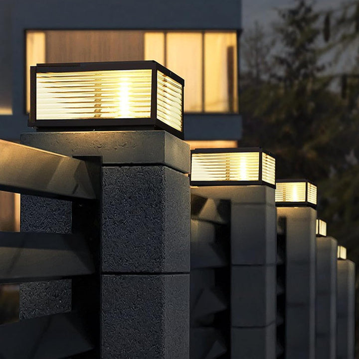 Outdoor Landscape Lighting LED 12V Low Voltage CPLA05 Modern Outdoor Post Light with Tempered Glass Shade Fence Deck Cap Lantern with E26 9W 3000K 110V AC Line Voltage Stainless Steel LED IP55 Waterproof, Electric-Powered, with Adaptable Low-Voltage E26/E27 LED Compatibility