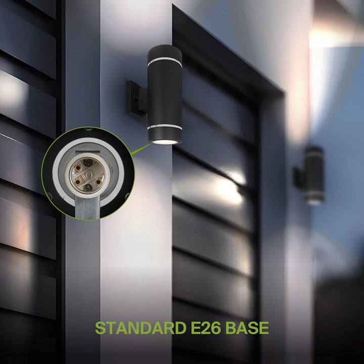 Outdoor Landscape Lighting LED 12V Low Voltage SCSH02 120V Line Voltage LED Aluminum Cylinder Up Down Light 2 Directional Sconce Lighting Medium Base Sockets