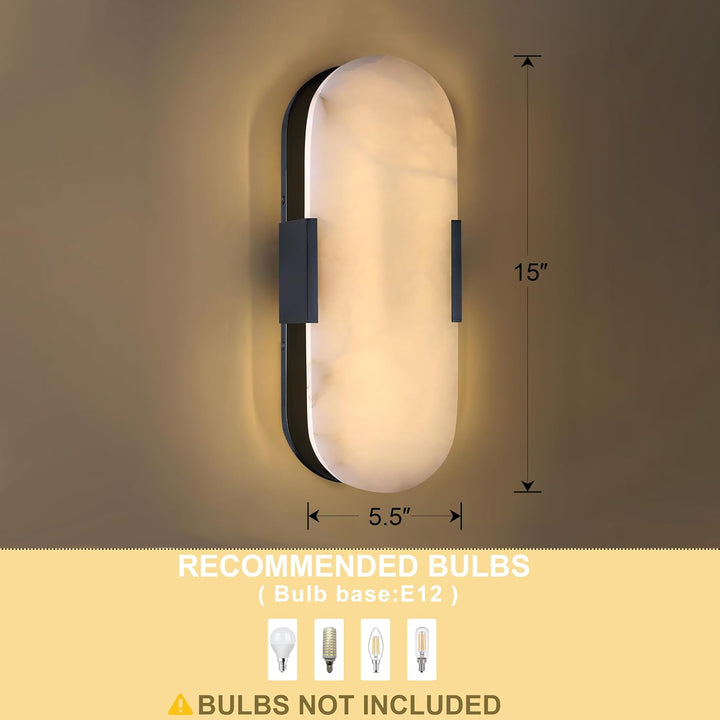 Outdoor Landscape Lighting LED 12V Low Voltage SCH12 Alabaster Marble 15" Indoor Wall Sconce Light Dimmable LED E12 Candelabra Base Socket Line Voltage 120V