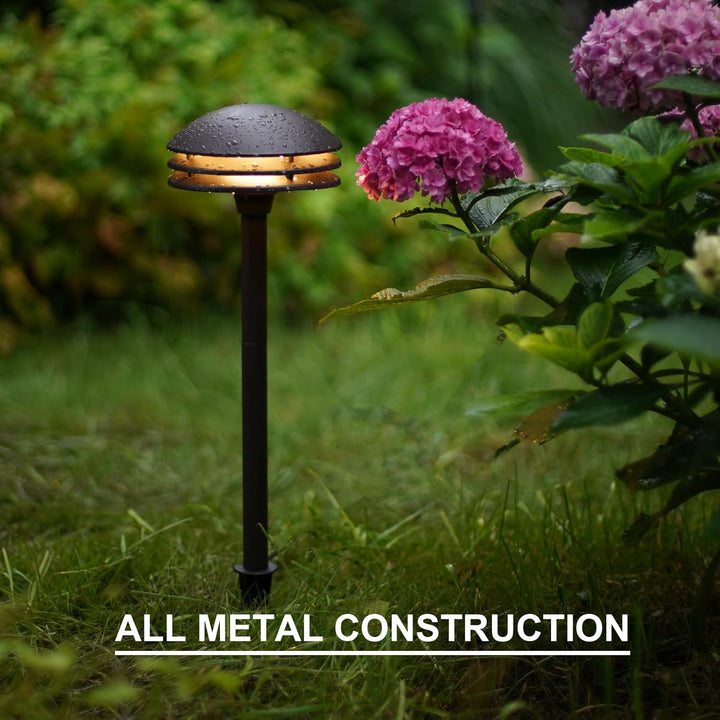 Outdoor Landscape Lighting LED 12V Low Voltage ALP72 2 and 8 Pack Integrated LED Landscape 3-Tier Pagoda Metal Pathway Lights Package, 3000K 4W 80 LM Low Voltage 12V AC Bronze Pagoda Outdoor Landscape Lighting