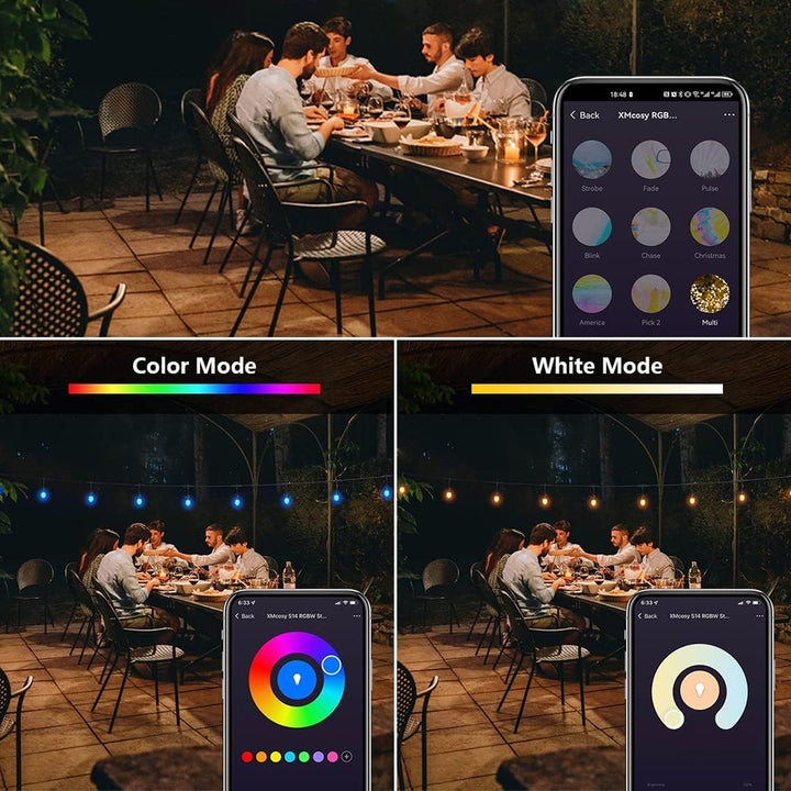 Outdoor Landscape Lighting LED 12V Low Voltage SLR102 LED RGBW Smart Bistro Acrylic String Lights Color Changing Outdoor Weatherproof 12V Edison Bulbs