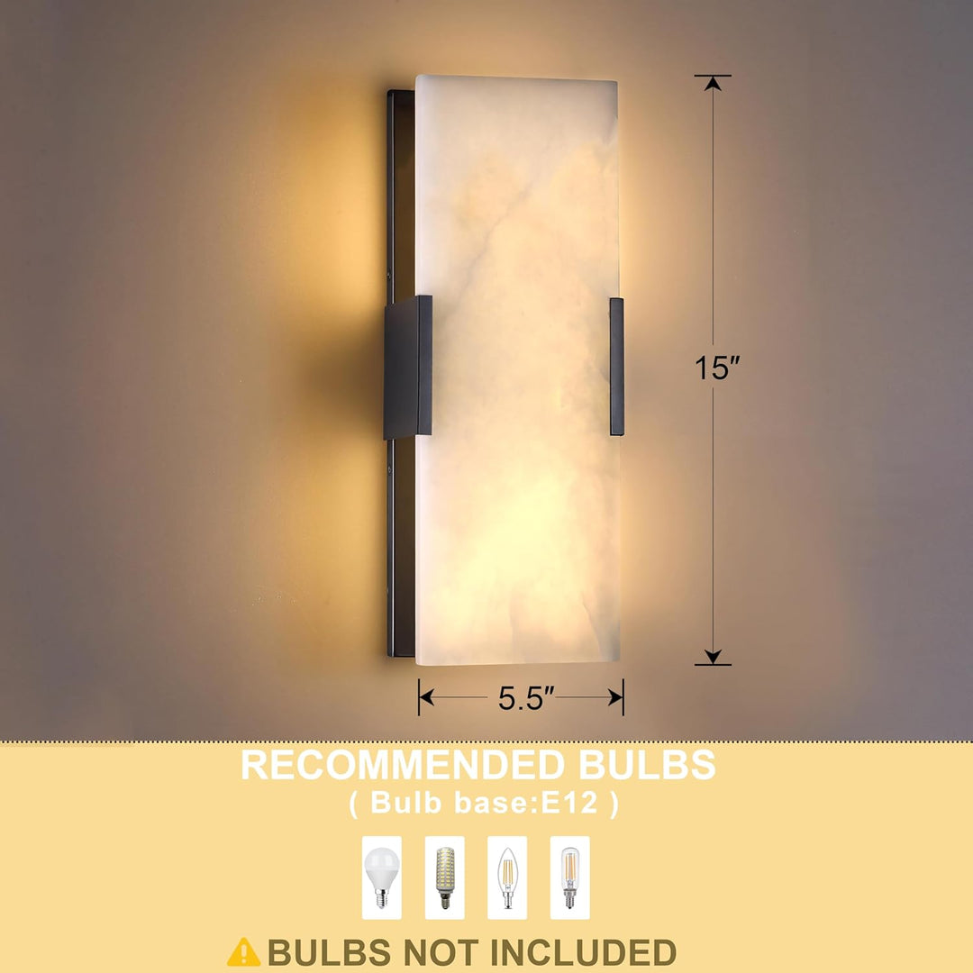 Outdoor Landscape Lighting LED 12V Low Voltage SCH12 Alabaster Marble 15" Indoor Wall Sconce Light Dimmable LED E12 Candelabra Base Socket Line Voltage 120V