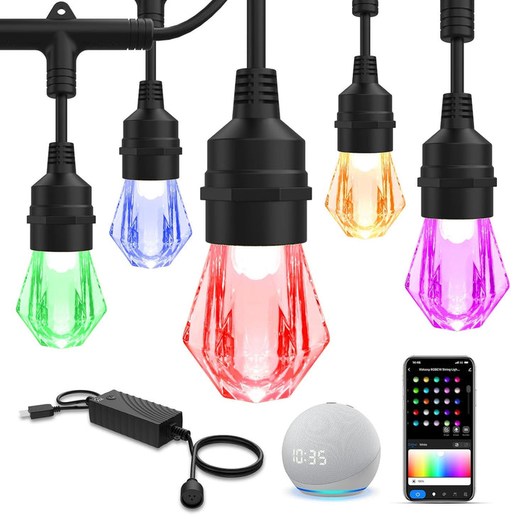 Outdoor Landscape Lighting LED 12V Low Voltage SLR103 LED RGBWIC Smart Bistro Acrylic String Lights Color Changing Outdoor Weatherproof 24V Edison Bulbs