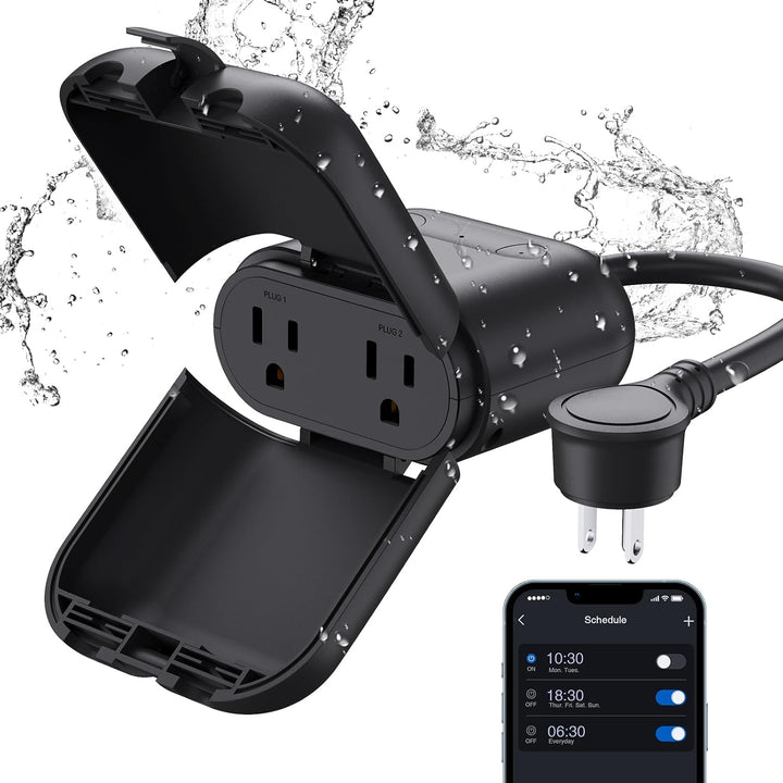 Outdoor Landscape Lighting LED 12V Low Voltage Outdoor Smart Plug 15A Wi-Fi Outlet Timer Compatible with Alexa and Google Assistant IP66 Waterproof Dual Sockets