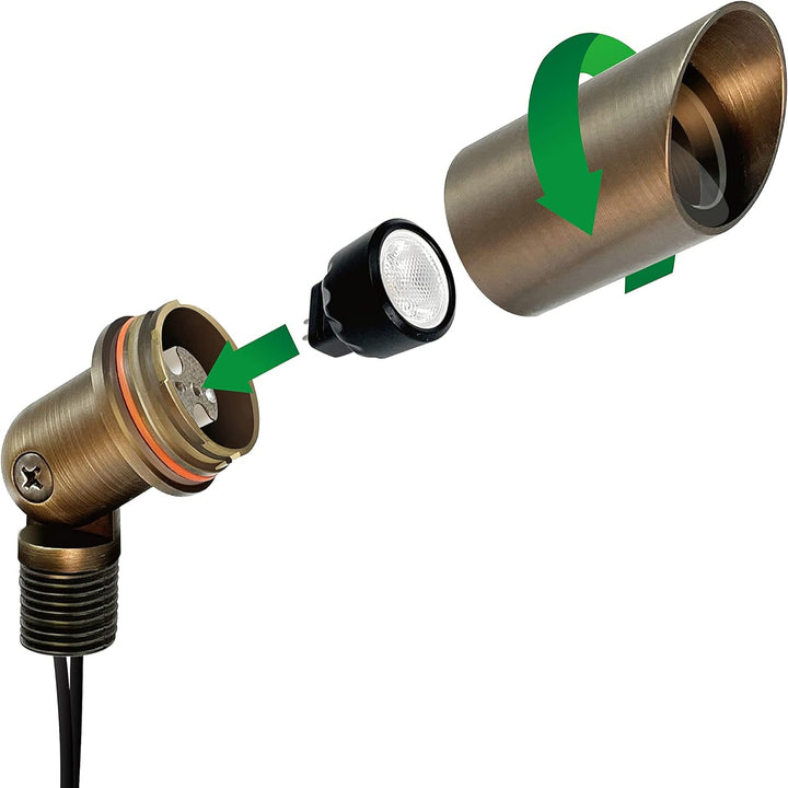Outdoor Landscape Lighting LED 12V Low Voltage SPBA11 MR8 Mini Brass Spotlight with Fixed Shroud Low Voltage Outdoor Lighting