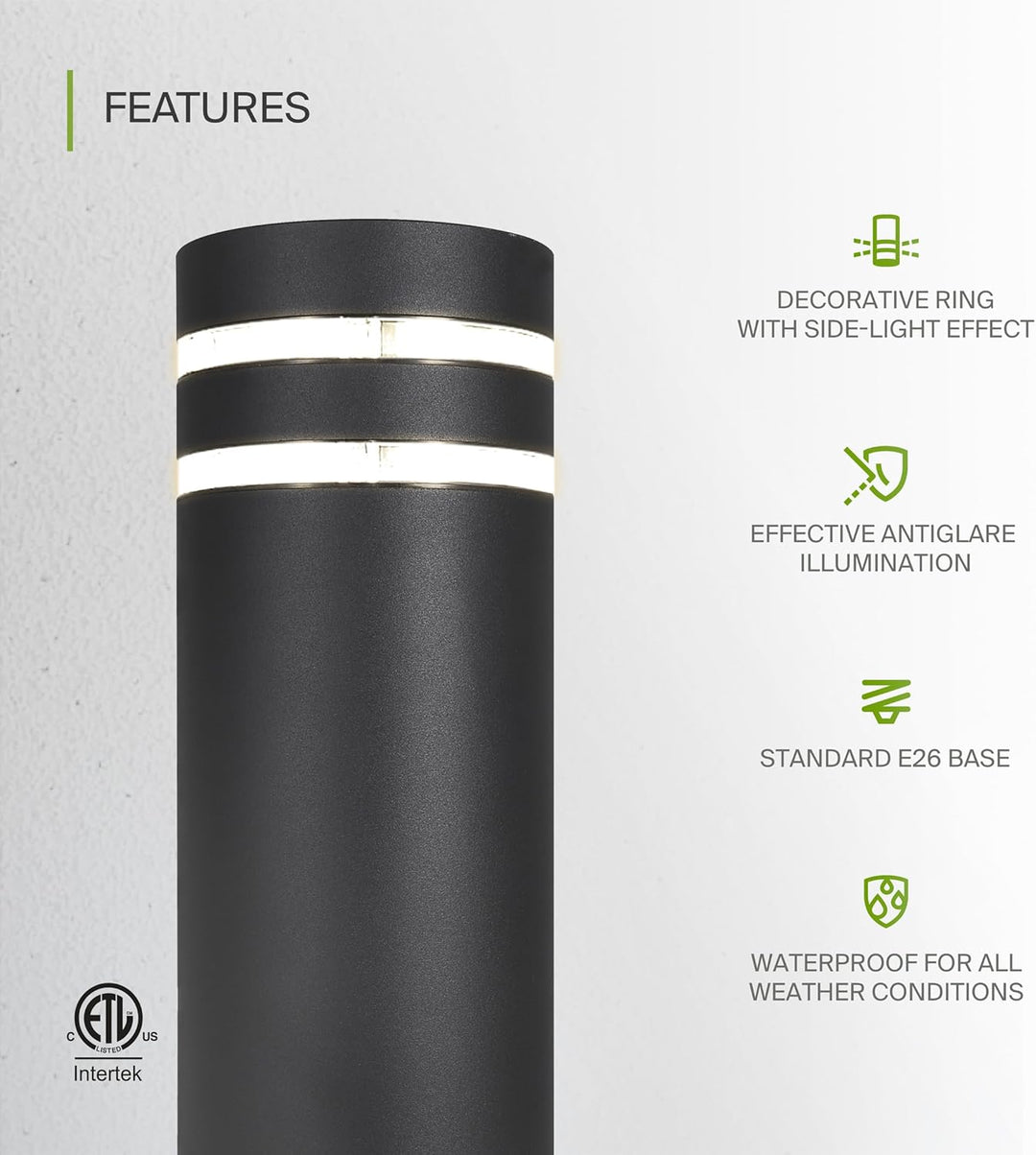 Outdoor Landscape Lighting LED 12V Low Voltage BPLA09 24" 120V Line Voltage E26 Socket Black Aluminum Round Bollard Path Light Outdoor Lighting