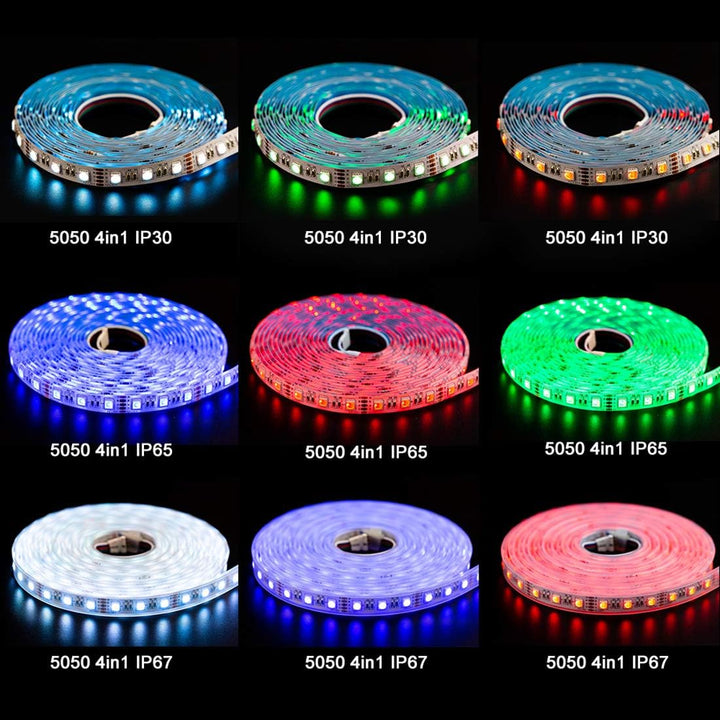 Outdoor Landscape Lighting LED 12V Low Voltage SL06 7.3W/ft 14mm Strip Light RGB + Warm White 3000K-3500K or Cool White 6000K-7000K 5050 DC24V Low Voltage LED Outdoor IP68 Submersible UL SMD Tape Light with Black or White PCB