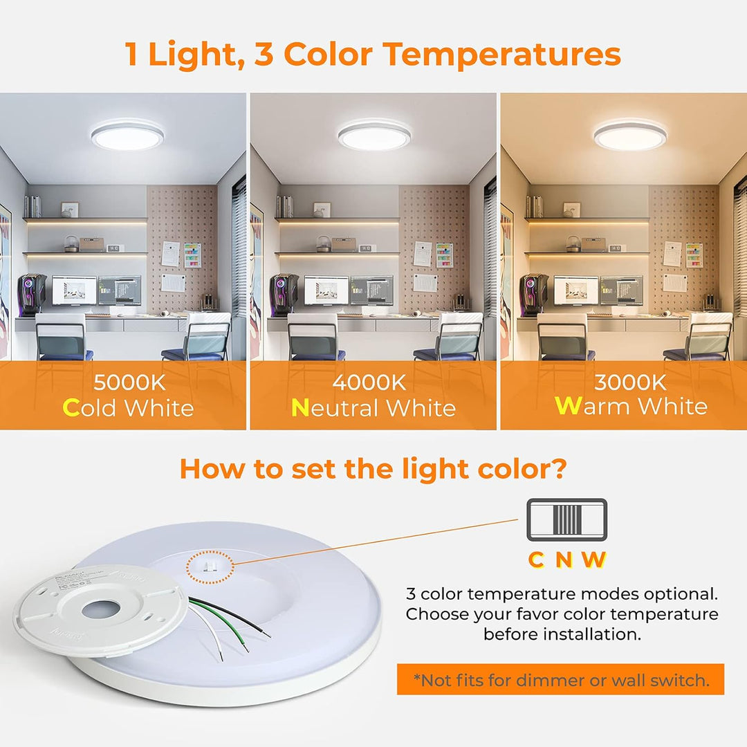 Outdoor Landscape Lighting LED 12V Low Voltage 9" 18W LED Flush Mount Ceiling Light - 120V 3CCT 3000K/4000K/5000K, 1800LM, CRI90
