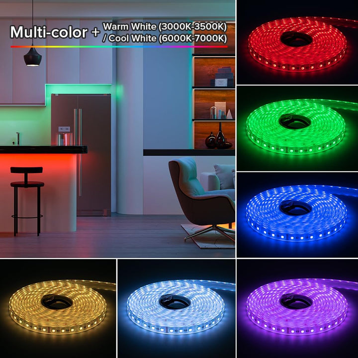 Outdoor Landscape Lighting LED 12V Low Voltage SL06 7.3W/ft 14mm Strip Light RGB + Warm White 3000K-3500K or Cool White 6000K-7000K 5050 DC24V Low Voltage LED Outdoor IP68 Submersible UL SMD Tape Light with Black or White PCB