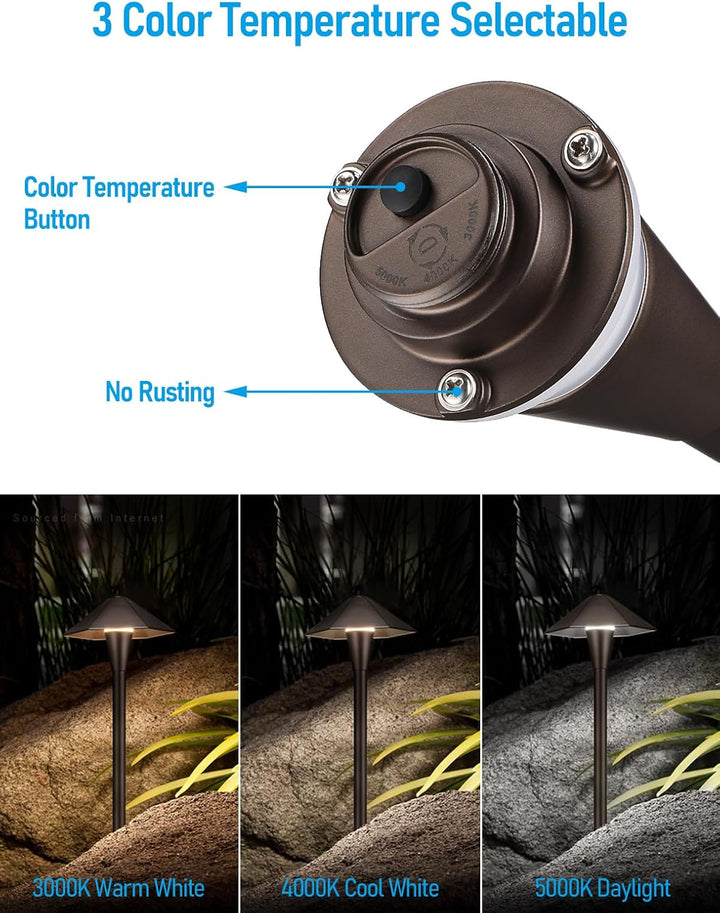 Outdoor Landscape Lighting LED 12V Low Voltage CDPAL03 Ombrello Spigoloso LED Landscape 3CCT Pathway Lights, 3000K/4000K/5000K, 5W 12-24V AC/DC Low Voltage Oil-Rubbed Bronze Hexagonal Outdoor Landscape Lighting