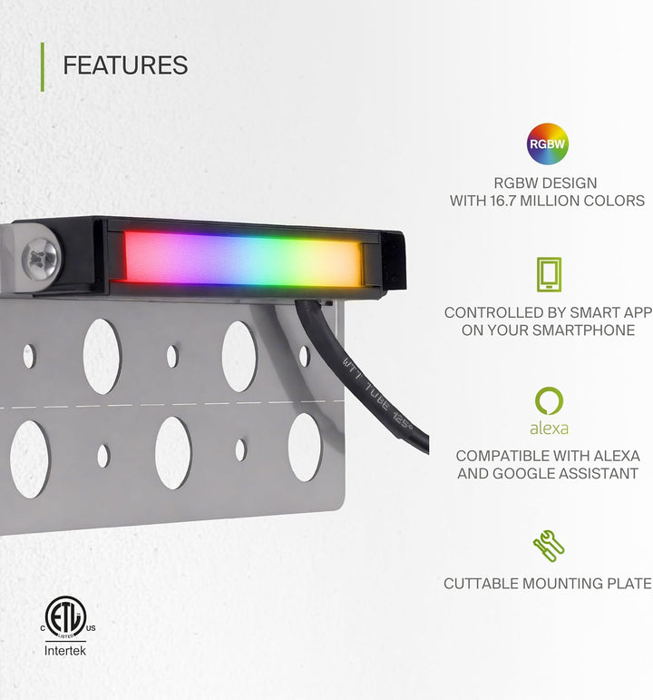 Outdoor Landscape Lighting LED 12V Low Voltage ELRA06 8-Pack 3W 7" Smart RGBCW Color Changing 2700K-6500K Waterproof LED Stairs, Fence, Hardscape Step Light Fixture Package