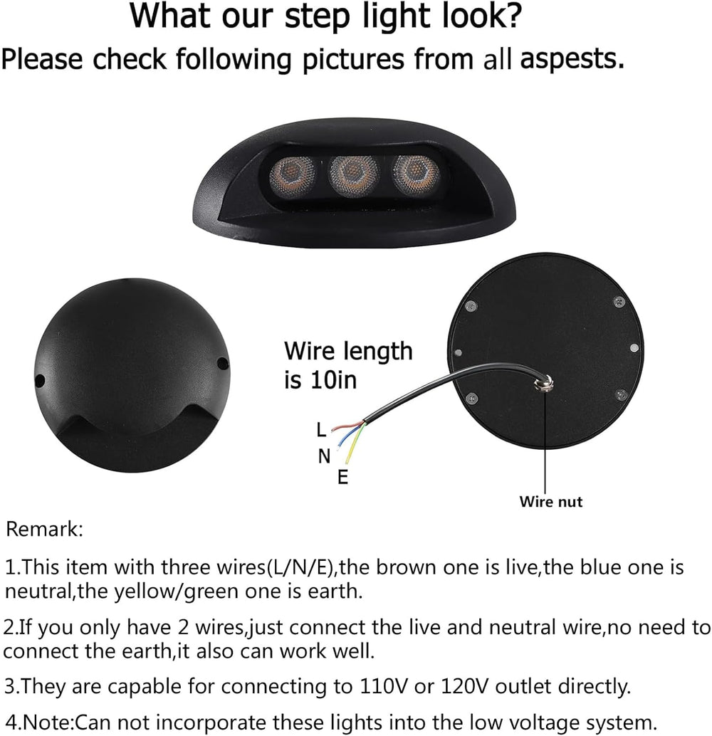 Outdoor Landscape Lighting LED 12V Low Voltage STAH05 120V LED Aluminum Outdoor Step Lights, 3000K Warm White Stair Lighting Package, 3W LED Lights for Step Stair, IP65 Waterproof