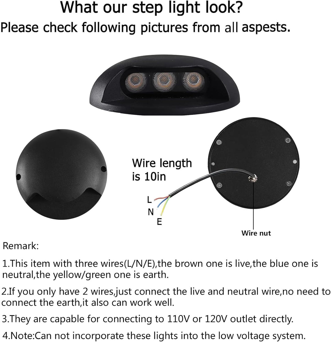Outdoor Landscape Lighting LED 12V Low Voltage STAH05 120V LED Aluminum Outdoor Step Lights, 3000K Warm White Stair Lighting Package, 3W LED Lights for Step Stair, IP65 Waterproof