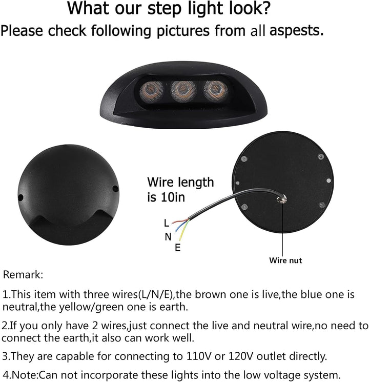 Outdoor Landscape Lighting LED 12V Low Voltage STAH05 120V LED Aluminum Outdoor Step Lights, 3000K Warm White Stair Lighting Package, 3W LED Lights for Step Stair, IP65 Waterproof