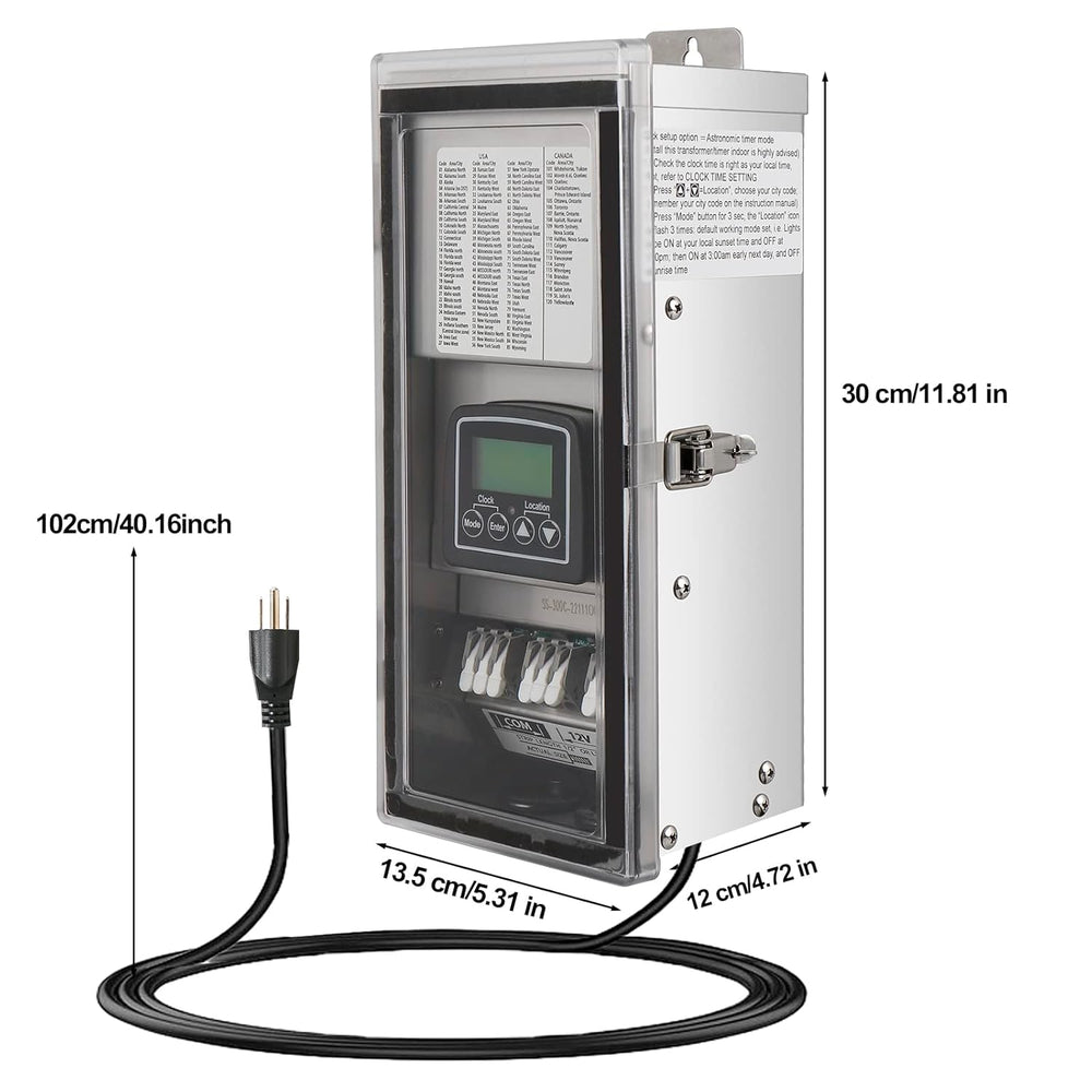 Outdoor Landscape Lighting LED 12V Low Voltage STSA300 AC 300W Stainless Steel Low Voltage Transformer, 12V/15V, Digital Timer & Photocell, IP65 Waterproof