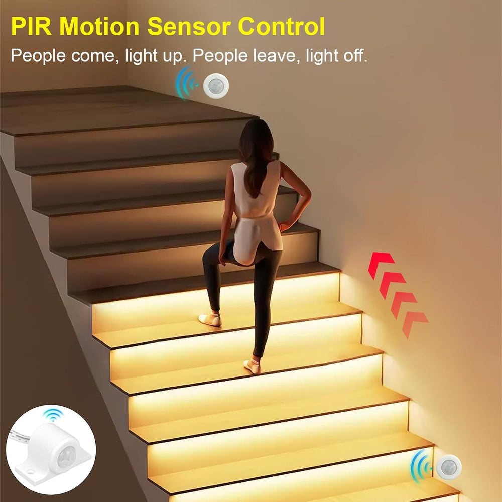 Outdoor Landscape Lighting LED 12V Low Voltage SLMS01 Intelligent Motion Sensor LED COB Strip Light Stair Light Kit 16 or 20 Stairs, Step by Step Control with Remote PIR & Light Sensor Control