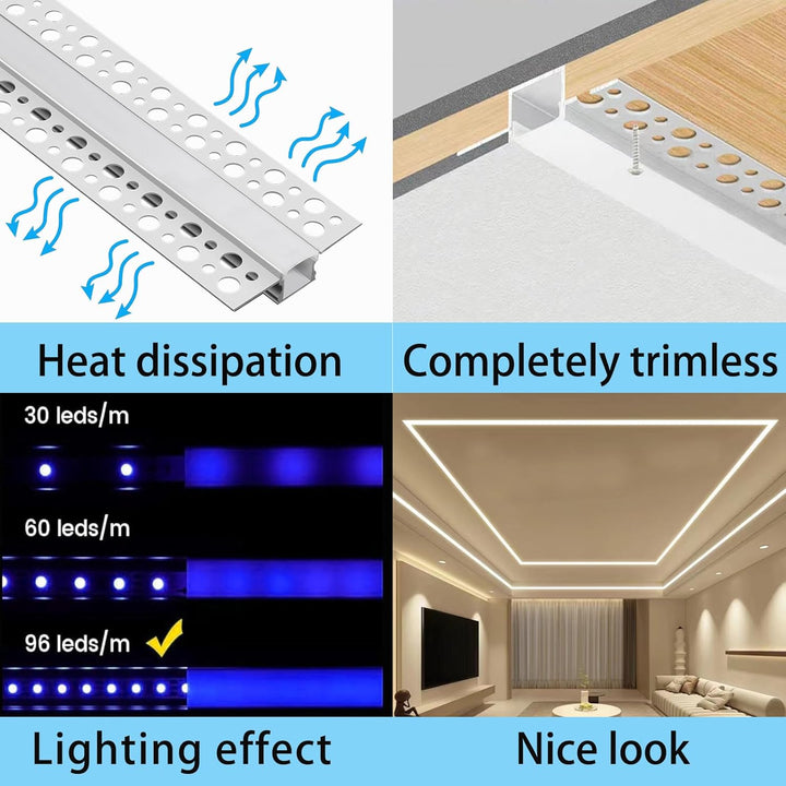 Outdoor Landscape Lighting LED 12V Low Voltage AC04 Plaster-In Drywall Trimless Track Aluminum Channel 3.3FT/1M For Max 13mm LED Strip Lights Pack of 6