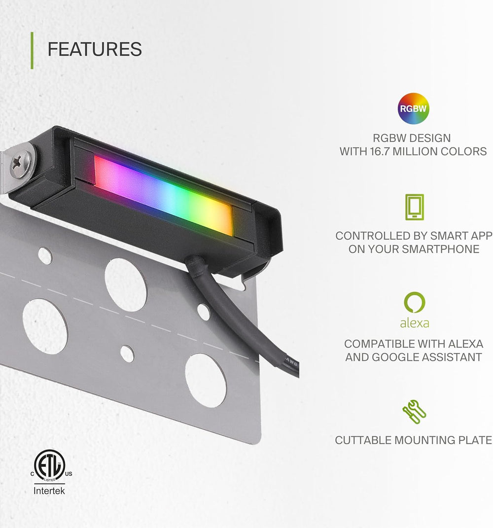 Outdoor Landscape Lighting LED 12V Low Voltage ELRA05 8-Pack 2W 4" Smart RGBCW Color Changing 2700K-6500K Waterproof LED Stairs, Fence, Hardscape Step Light Fixture Package