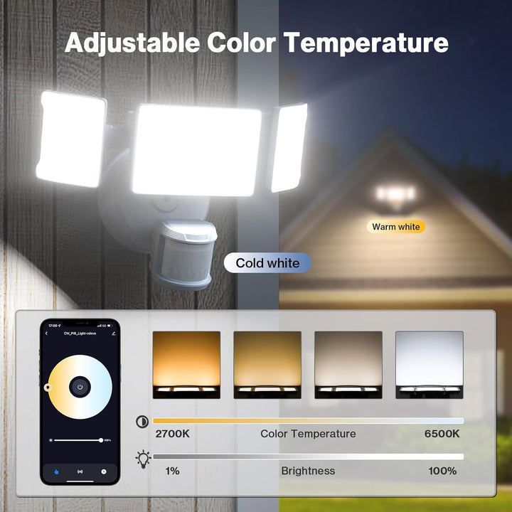 Outdoor Landscape Lighting LED 12V Low Voltage 65W Wired Smart Wi-Fi Outdoor LED Flood Light, 120V 2700K-6500K Tunable Security Light 6500LM, IP65 Compatible with Alexa/Google Home