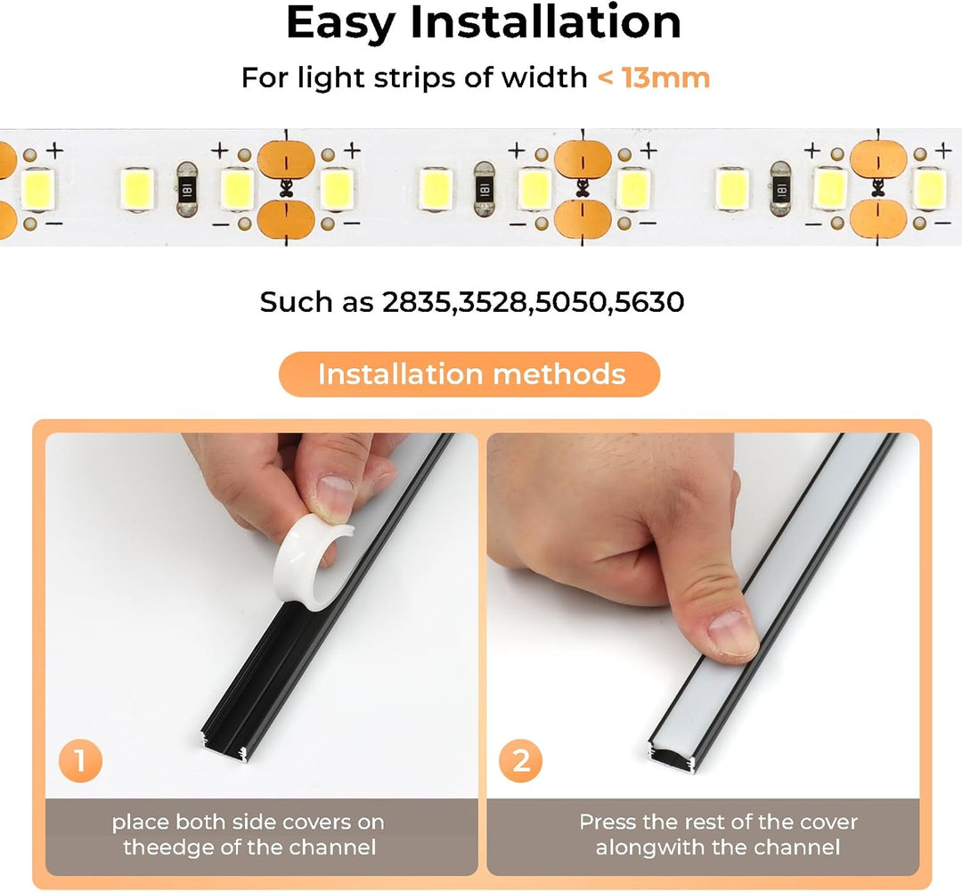 Outdoor Landscape Lighting LED 12V Low Voltage AC10 U-Shaped Aluminum Channel with Plastic or Silicone Diffuser Cover 3.3FT/1M For Max 13mm Width LED Strip Lights Pack of 6/10/20